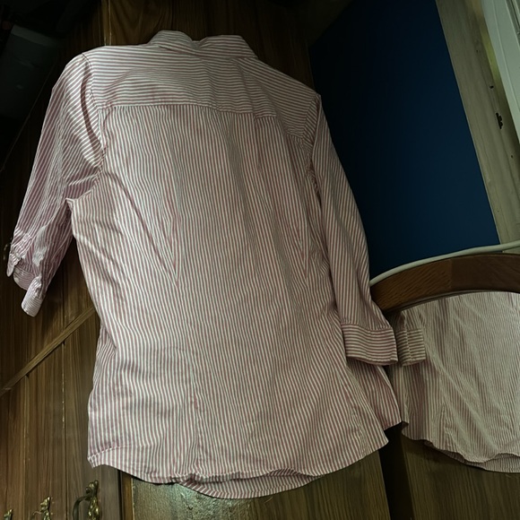 IZOD Petite Pink Gray & White Striped Button Up Blouse 3/4 Sleeves Fitted PXL - Picture 1 of 16